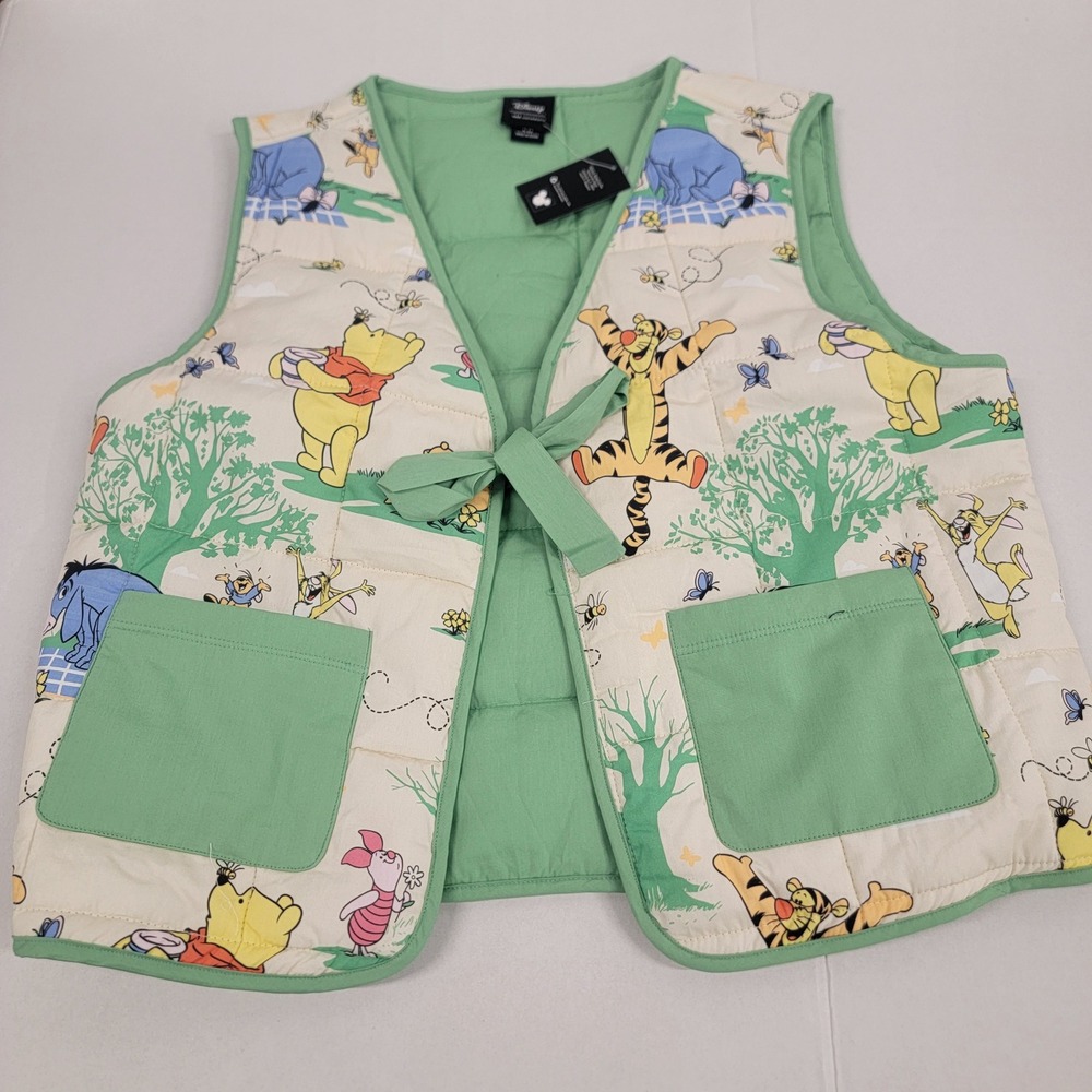 Disney Her Universe Winnie the Pooh Quilted Tie Front‎ Vest Green Large NWT
